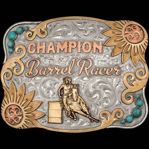 Saddle up for success with our Barrel Racer Belt Buckle, in stock and ready to capture the thrill of the rodeo. Designed for rodeo absolute champions.